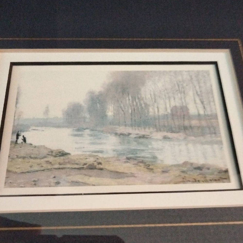 Framed 9" x 8" Matted- Claude Monet lithograph signed vintage art picture